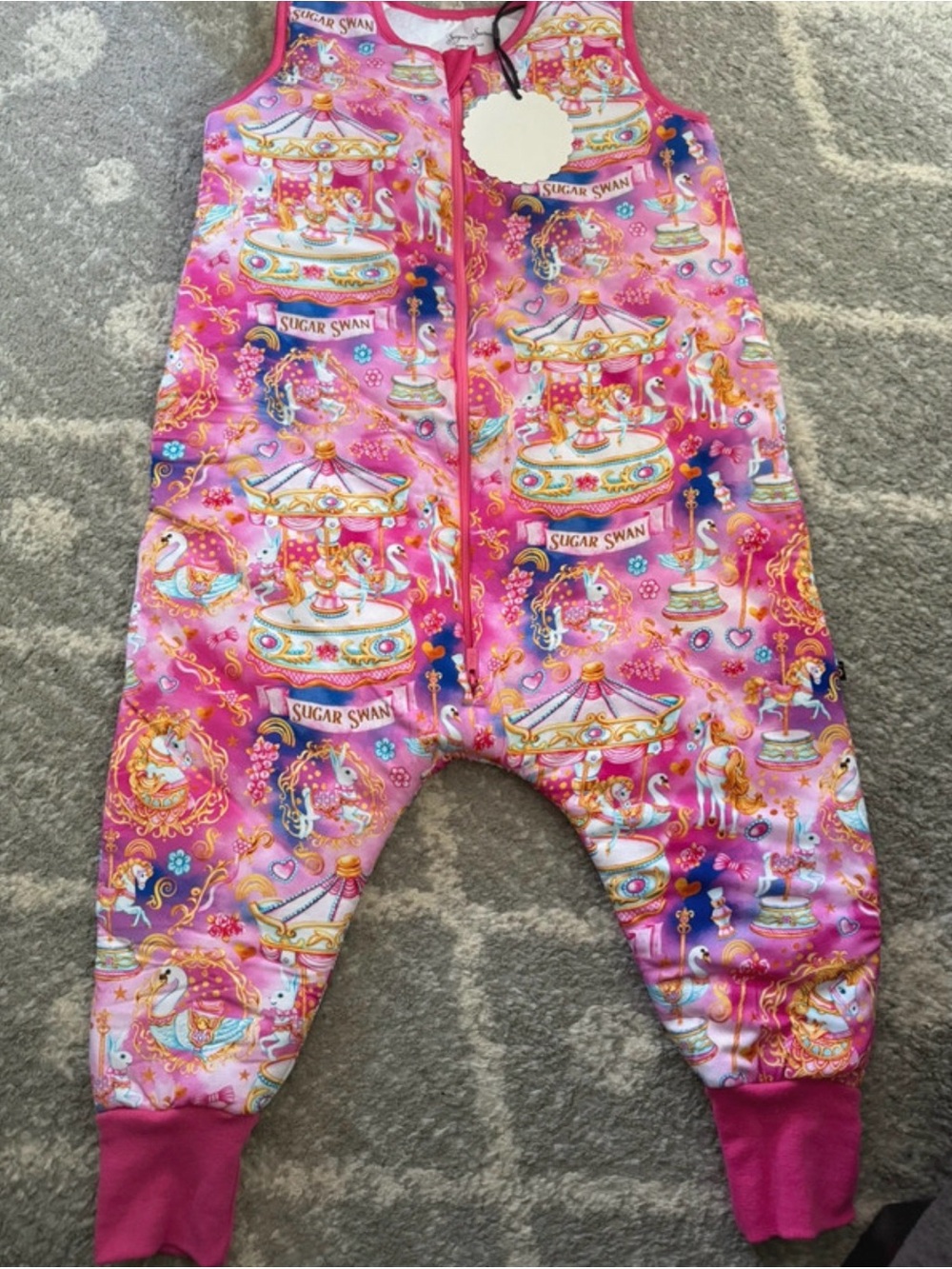 Sugar Swan Pink Carousel Print Kids Sleep Sack Romper